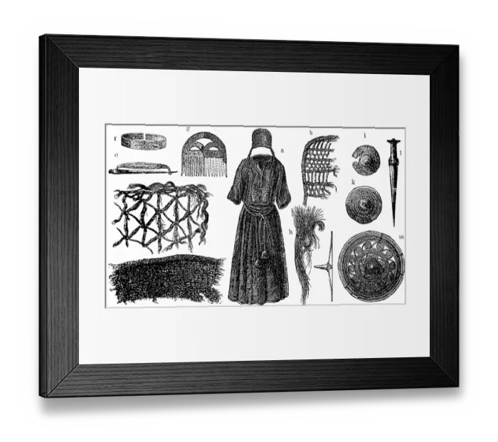 Framed Print : Female clothing and jewellery from Bronze Age graves, Borum Eshoj near Aarhus, Jutland, bronze ore, history of mankind, historical illustration 1880 Framed Print : Female clothing and jewellery from Bronze Age graves, Borum Eshoj near Aarhus, Jutland, bronze ore, history of mankind, historical illustration 1880