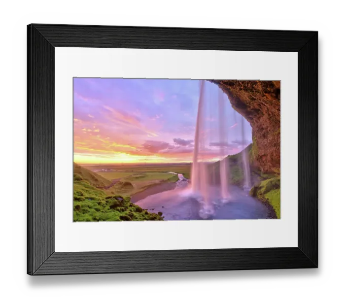 Framed Print : Seljalandsfoss waterfall at sunset, Iceland, Europe *** IMPORTANT: Restriction: retail calendar covers, 2022, Germany, Austria, Switzerlan *** Framed Print : Seljalandsfoss waterfall at sunset, Iceland, Europe *** IMPORTANT: Restriction: retail calendar covers, 2022, Germany, Austria, Switzerlan ***