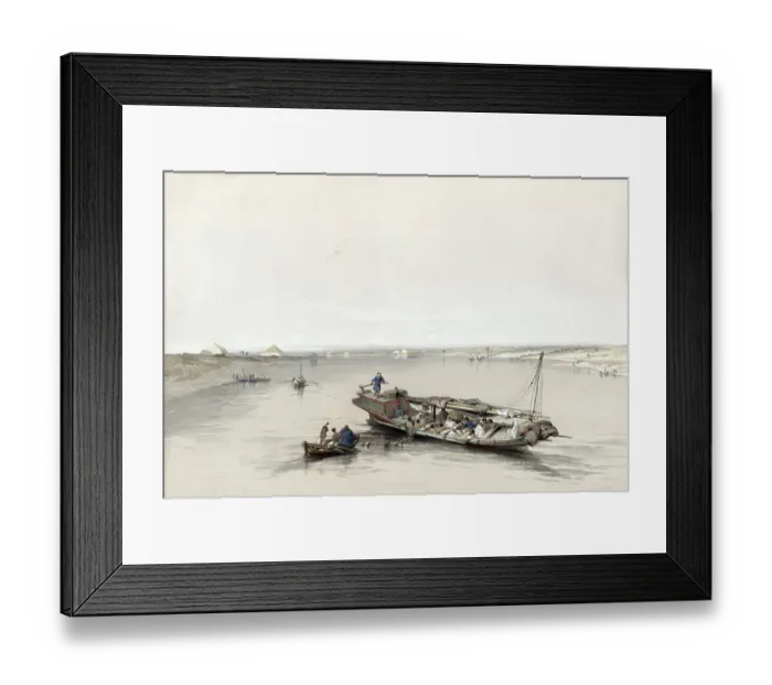 Framed Print : View of the Nile with the pyramids of Dashour, Dahshyr, and Saccara, Saqqarah, in the background, Egypt, c. 1850, Historic, digitally restored reproduction from a 19th century original, exact date unknown, AI generated, Africa