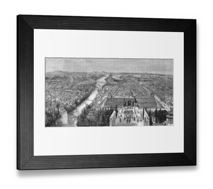Framed Print : Cityscape from above with Imperial Palace of Peking or Beijing, city wall, river, old town, travelling in Asia, China, historical illustration 1887, Asia Framed Print : Cityscape from above with Imperial Palace of Peking or Beijing, city wall, river, old town, travelling in Asia, China, historical illustration 1887, Asia