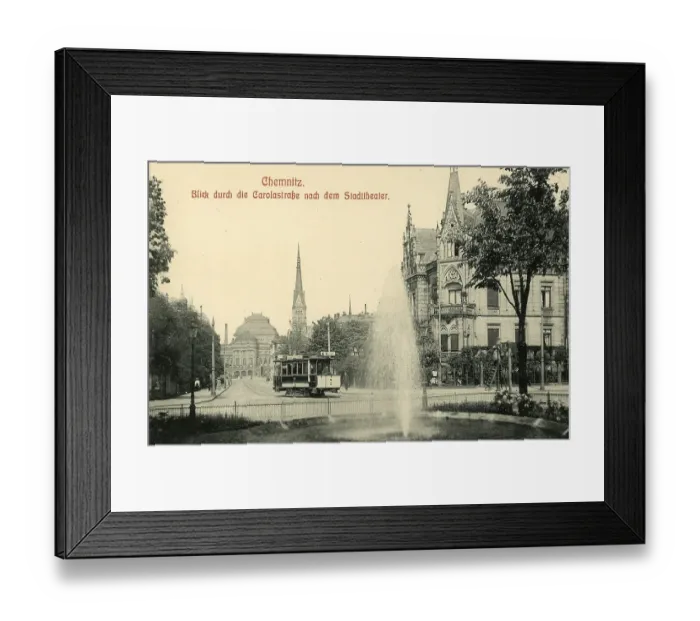 Framed Print : View through the Carolastrasse to the city theatre, 1912, Chemnitz, Saxony, Germany, digitally enhanced reproduction from a historical original, around 1900, public domain, Europe