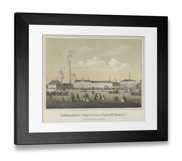 Framed Print : Machine factory, iron foundry and cotton spinning mill of Constantin Pfaff in Chemnitz, around 1900, Saxony, Germany, digitally enhanced reproduction from a historical original, public domain, Europe