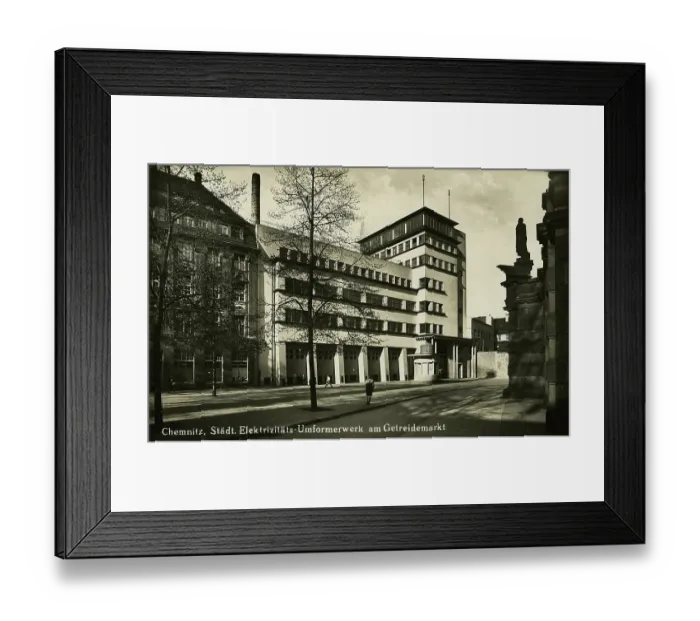 Framed Print : Municipal power station and transformer station at Getreidemarkt, Chemnitz, c. 1925, Saxony, Germany, digitally enhanced reproduction from a historical original, c. 1900, public domain, Europe
