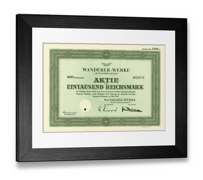 Framed Print : Share worth 1000 Reichsmark of the company hiker-Werke in Chemnitz, around 1922, Saxony, Germany, digitally enhanced reproduction from a historical original, around 1900, public domain, Europe Framed Print : Share worth 1000 Reichsmark of the company hiker-Werke in Chemnitz, around 1922, Saxony, Germany, digitally enhanced reproduction from a historical original, around 1900, public domain, Europe