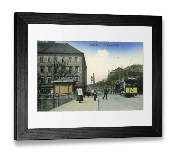 Framed Print : Hartmannstrasse with the tram, 1910, Chemnitz, postcard, Saxony, Germany, digitally enhanced reproduction from a historical original, around 1900, public domain, Europe Framed Print : Hartmannstrasse with the tram, 1910, Chemnitz, postcard, Saxony, Germany, digitally enhanced reproduction from a historical original, around 1900, public domain, Europe