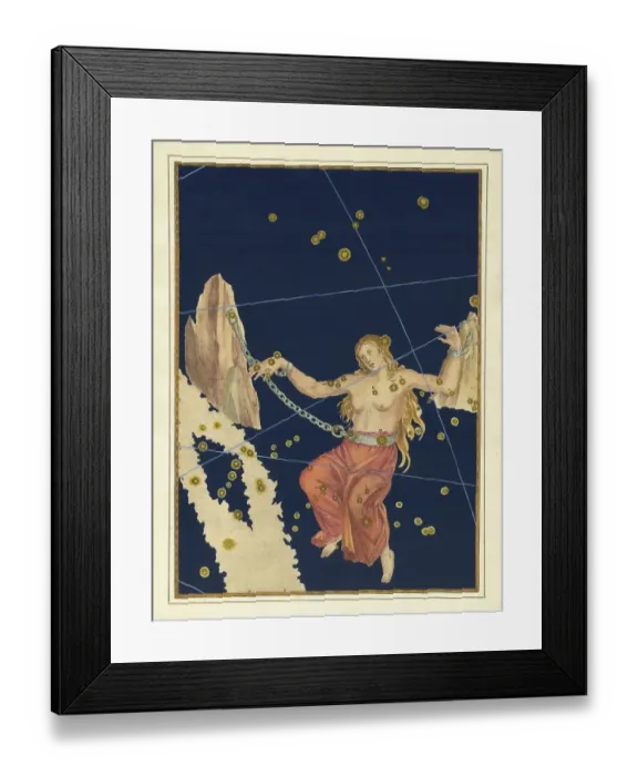 Framed Print : Astronomy. The Celestial Atlas, the Uranometria, Ptolemaic constellations, by Johann Bayer (1572 - 7 March 1625), German astronomer, Andromeda, constellation of the northern night sky, digitally enhanced reproduction of a historical model Framed Print : Astronomy. The Celestial Atlas, the Uranometria, Ptolemaic constellations, by Johann Bayer (1572 - 7 March 1625), German astronomer, Andromeda, constellation of the northern night sky, digitally enhanced reproduction of a historical model