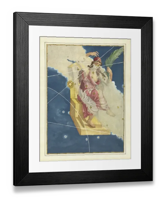 Framed Print : Astronomy. The Celestial Atlas, the Uranometria, Ptolemaic constellations, by Johann Bayer (1572 - 7 March 1625), German astronomer, Cassiopeia, Cassiopeia, constellation of the northern sky, digitally enhanced reproduction of a historical model Framed Print : Astronomy. The Celestial Atlas, the Uranometria, Ptolemaic constellations, by Johann Bayer (1572 - 7 March 1625), German astronomer, Cassiopeia, Cassiopeia, constellation of the northern sky, digitally enhanced reproduction of a historical model