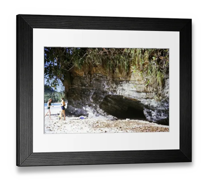 Framed Print : Two women on beach wearing swimwear next to cave, Las Cuevas, Trinidad, Trinidad and Tobago 1961-1963
