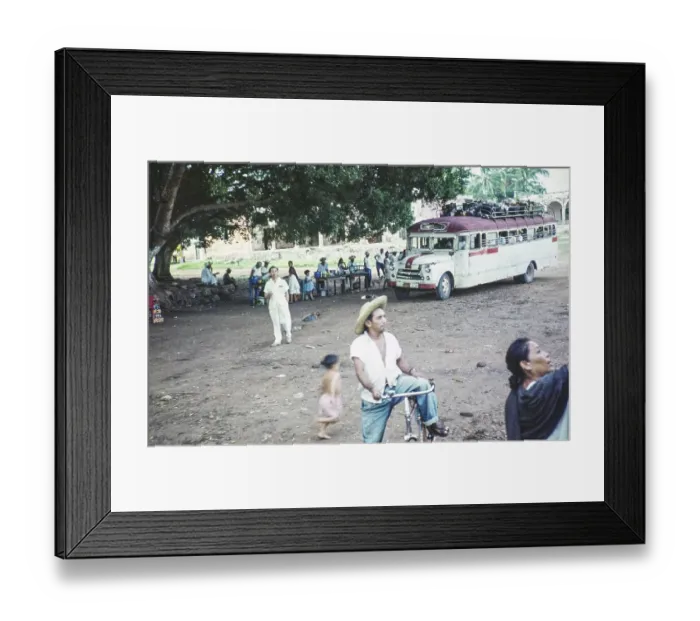 Framed Print : Bus stop with people selling refreshments, Muna, Yucatan Peninsula, Mexico, 1961, Central America