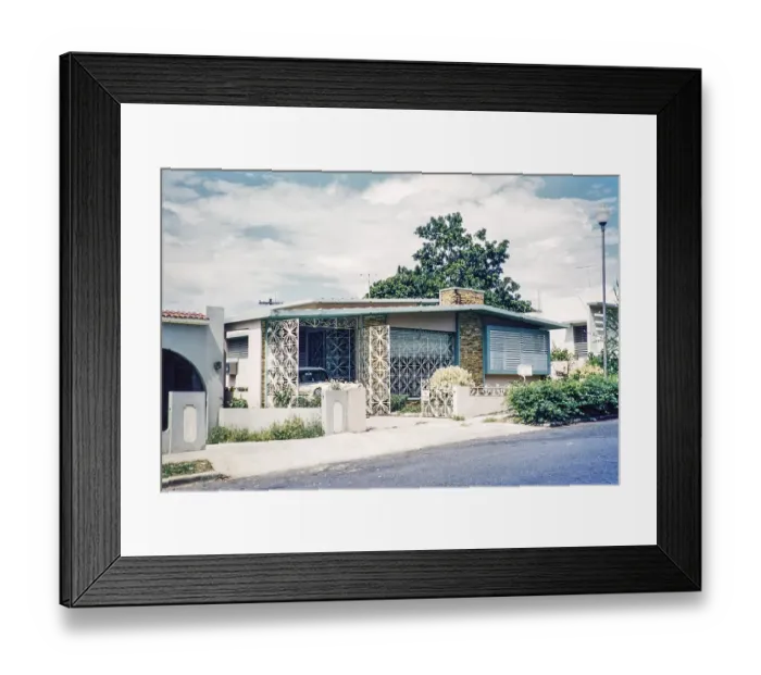 Framed Print : Wrought iron decoration security fence on modern house, San Juan, Puerto Rico 1961