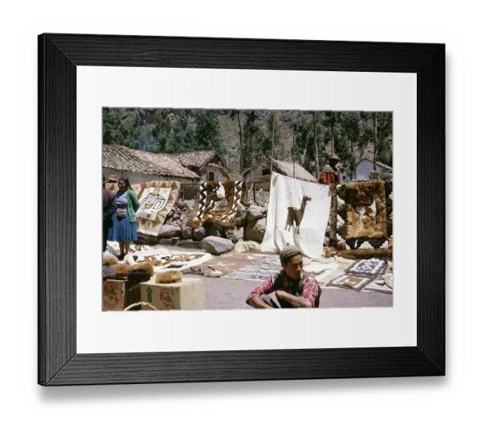 Framed Print : Llama wool and fur rugs at a street market, Pisac, Cusco region, Peru, South America 1962, South America Framed Print : Llama wool and fur rugs at a street market, Pisac, Cusco region, Peru, South America 1962, South America