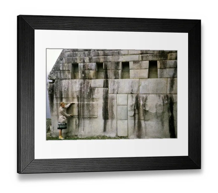 Framed Print : Tourists standing in front of huge stone blocks used for Inca masonry, Machu Picchu, Peru, South America, around 1962, South America