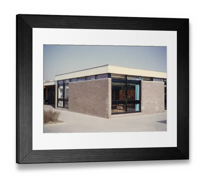 Framed Print : Modern architectural project for a new community library, Sutton Hill Estate, Telford, Shropshire, England, UK 1972