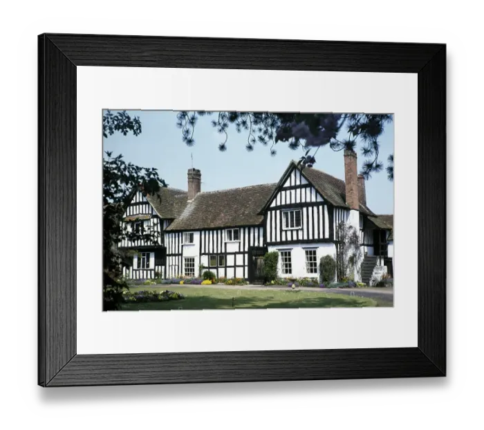 Framed Print : Historic timber-framed building with clay and brick infill, The Old Rectory, Clifford Chambers, Warwickshire, England, Uk 1982 Origins from around 1434 Framed Print : Historic timber-framed building with clay and brick infill, The Old Rectory, Clifford Chambers, Warwickshire, England, Uk 1982 Origins from around 1434