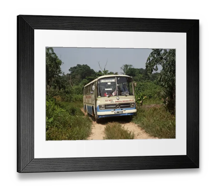 Framed Print : Mercedes Benz coach on a dirt road to Vaama, Sierra Leone, West Africa 1978, Africa Framed Print : Mercedes Benz coach on a dirt road to Vaama, Sierra Leone, West Africa 1978, Africa