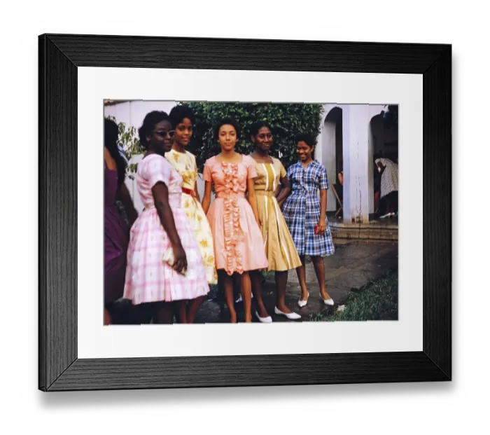 Framed Print : Sixth form girls dressed in pretty dresses for Bazaar Day, Bishop Anstey high school for girls, Port of Spain, Trinidad 1962