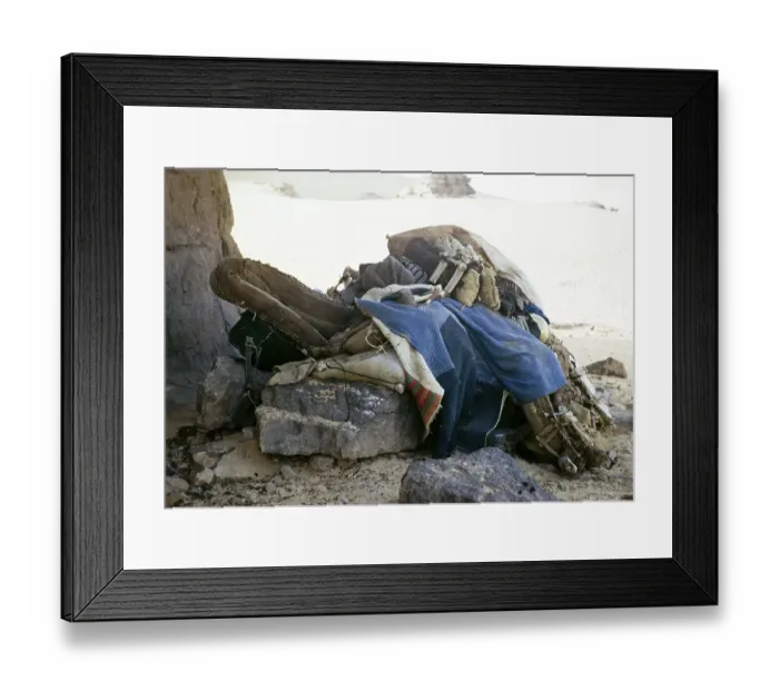 Framed Print : Taureg camel saddle, trappings, equipment, Sahara desert, near Djanet, Algeria, North Africa 1973, Africa