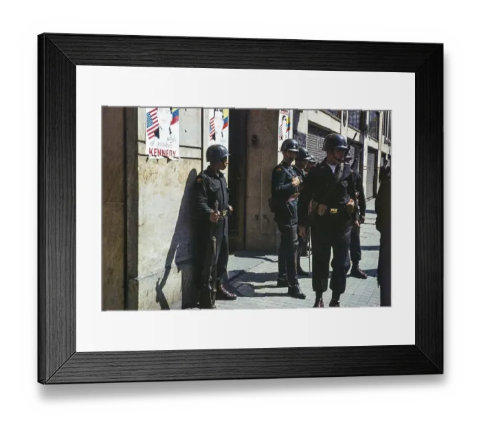 Framed Print : Police on the street on the day of President Kennedy's visit, Bogota, Colombia, South America, 12 December 1961, South America
