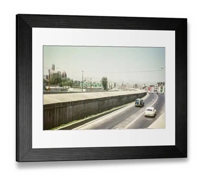 Framed Print : Road across the city around 1950 Viaducto Presidente Miguel Aleman Valdes looking west, Roma Sur, Ciudad de Mexico, Mexico City, CDMX, Mexico Man standing on the back of a moving car around 1961 Framed Print : Road across the city around 1950 Viaducto Presidente Miguel Aleman Valdes looking west, Roma Sur, Ciudad de Mexico, Mexico City, CDMX, Mexico Man standing on the back of a moving car around 1961
