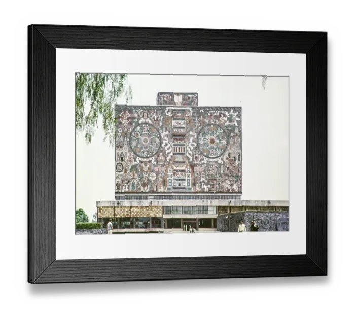 Framed Print : National Autonomous University of Mexico (UNAM), Mexico City, Mexico around 1961 Modern architecture Mural by Juan O'Gorman South wall The colonial past