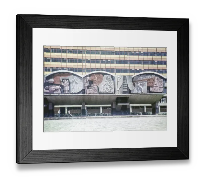 Framed Print : Sculptural mural by Jose Chavez Morado on the facade of the Hospital de Especialidades del Centro Medico Nacional Siglo XXI, Doctores, Ciudad de Mexico, Mexico City, CDMX, Mexico, photographed in 1961, Central America