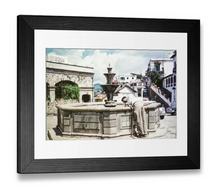 Framed Print : Man drinking water from a well, Taxco, Guerrero state, Mexico, 1961, Central America