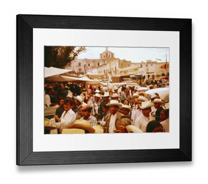 Framed Print : Crowds of people at a local festival in a small market town, Puebla state, Mexico 1961