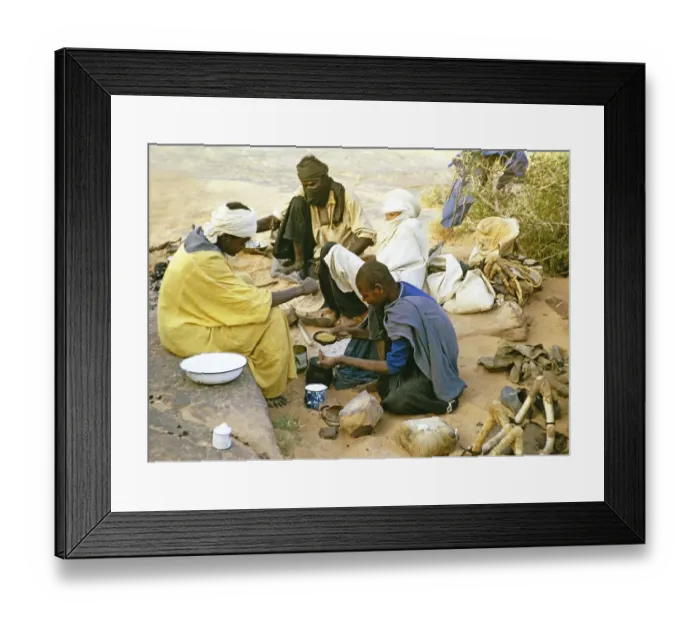 Framed Print : Nomads preparing a meal, Tassili Plateau, Sahara Desert, near Djanet, Algeria, North Africa 1973, Africa