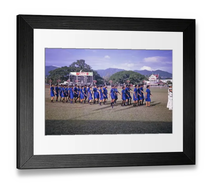 Framed Print : Girls Guides young female marchers, Port of Spain, Trinidad c 1962 independence pageant