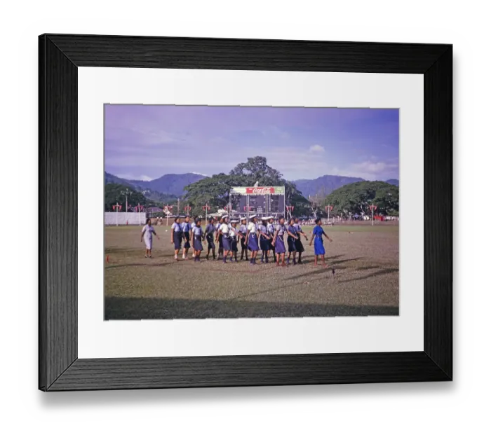 Framed Print : Girls Guides or Sea Scouts young female marchers, Port of Spain, Trinidad c 1962 independence pageant