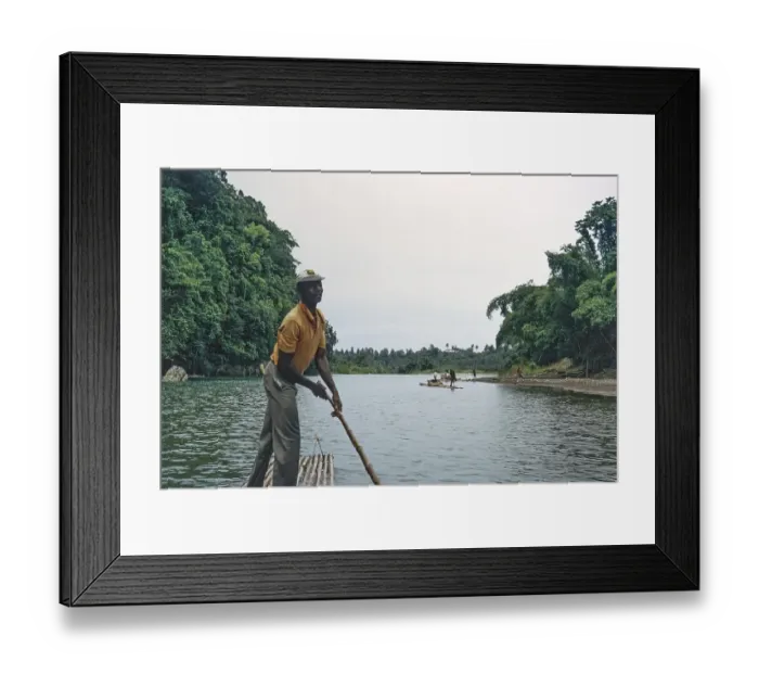Framed Print : Rafting on the Rio Grande, Port Antonio, Jamaica, Caribbean 1970 Man pushes raft down river through tropical rainforest, Central America Framed Print : Rafting on the Rio Grande, Port Antonio, Jamaica, Caribbean 1970 Man pushes raft down river through tropical rainforest, Central America