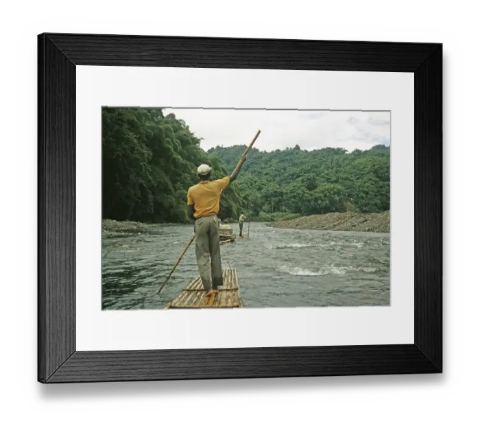 Framed Print : Rafting on the Rio Grande, Port Antonio, Jamaica, Caribbean 1970 Man pushes raft down river through tropical rainforest, Central America Framed Print : Rafting on the Rio Grande, Port Antonio, Jamaica, Caribbean 1970 Man pushes raft down river through tropical rainforest, Central America