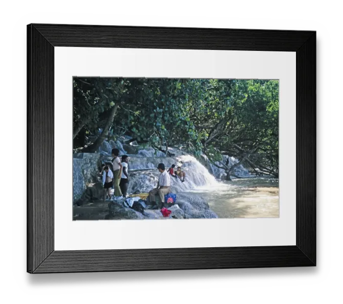 Framed Print : People at the famous waterfall of Dunn's River Falls, Ocho Rios, Jamaica, 1970, Central America