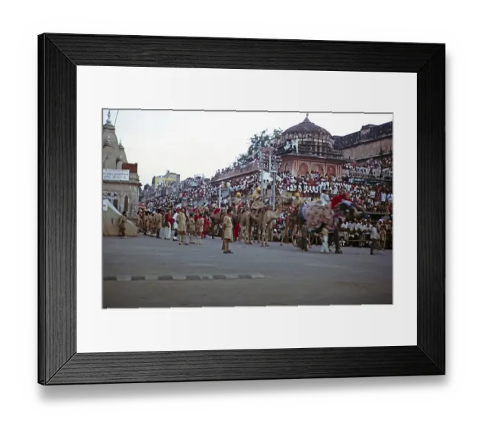 Framed Print : Streets full of people at the annual festival parade, Jaipur, Rajasthan, India, 1971 Camel and elephant parade, Asia