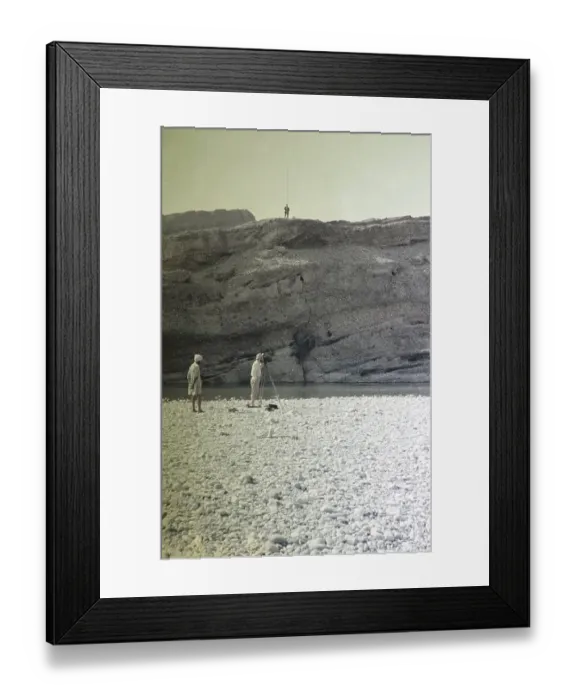 Framed Print : Survey work on the dry riverbed of the Nai Gaj Gorge at low water, assessment of the possibility of damming the river, Sindh, Pakistan 1962