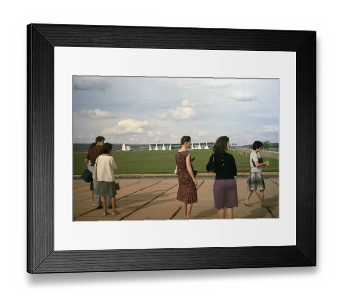 Framed Print : Tourists waiting for the presidential palace, Palacio da Alvorada, built in 1958 by architect Oscar Niemeyer, Brasilia, Federal District, Brazil, 1962, South America Framed Print : Tourists waiting for the presidential palace, Palacio da Alvorada, built in 1958 by architect Oscar Niemeyer, Brasilia, Federal District, Brazil, 1962, South America