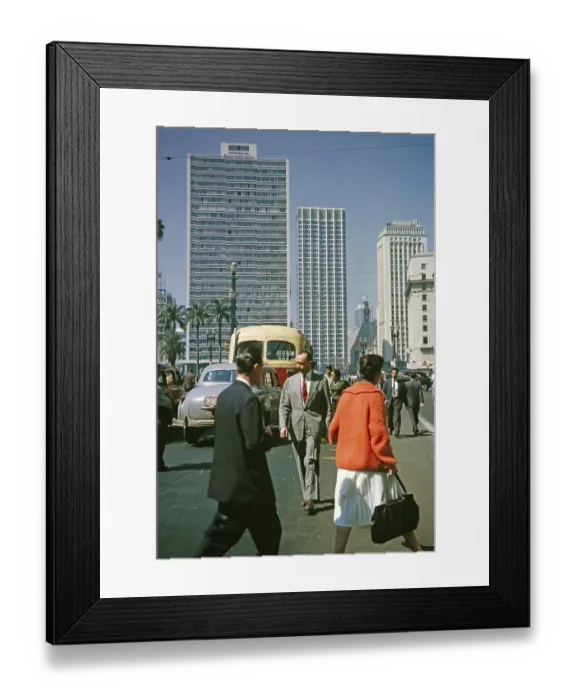 Framed Print : Busy streets with people and traffic in the city centre of Sao Paulo, Brazil, South America 1962, South America