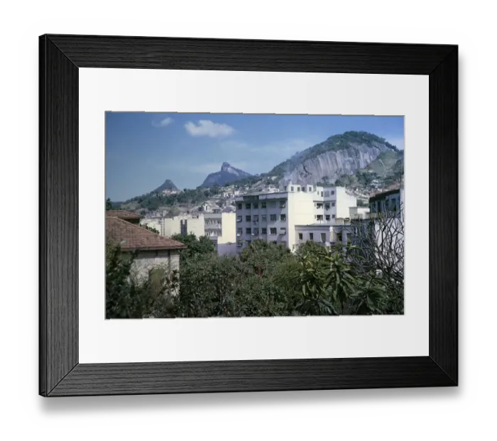 Framed Print : Residential buildings on slopes, Rio de Janeiro, Brazil 1962 View of the Christ the Redeemer statue