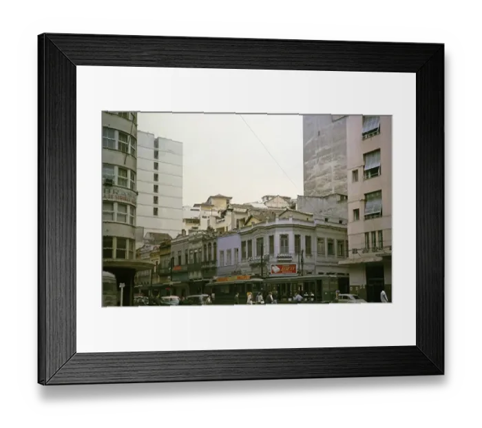 Framed Print : Street view with older buildings near the docks in Rio de Janeiro, Brazil 1962 Tramway