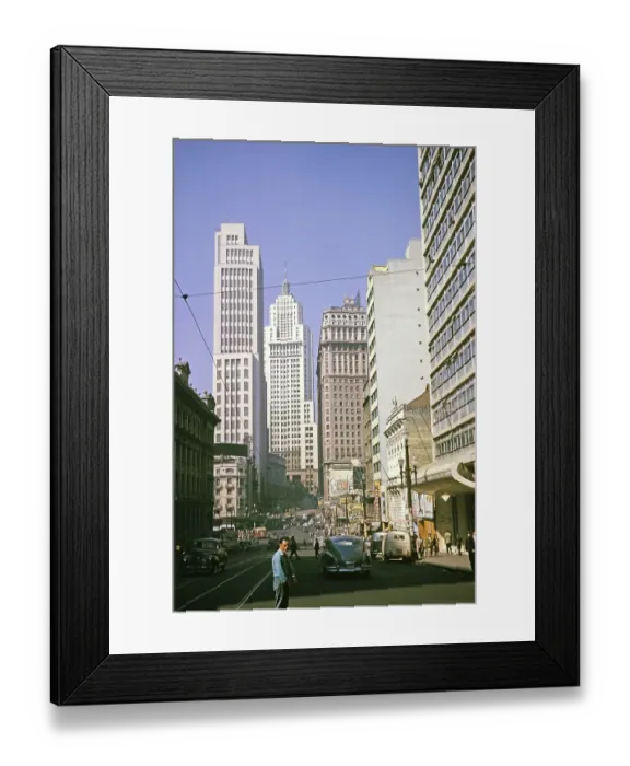 Framed Print : CBD buildings and streets in the city centre of Sao Paulo, Brazil, South America 1962 Altino Arantes or Banespa building in the background, built in 1940, South America Framed Print : CBD buildings and streets in the city centre of Sao Paulo, Brazil, South America 1962 Altino Arantes or Banespa building in the background, built in 1940, South America