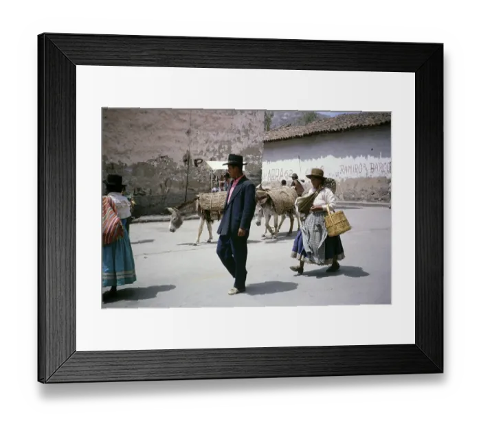 Framed Print : Street scene with people and mules, Ayacucho, Peru, South America 1962, South America