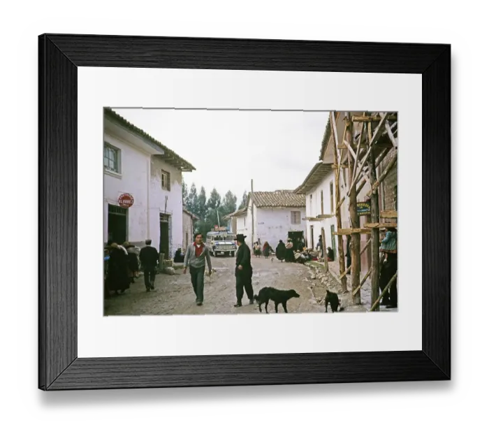 Framed Print : Bus on the main road to Ayacucho, Huancayo, Peru, South America c 1962 Wooden scaffolding muddy road, South America