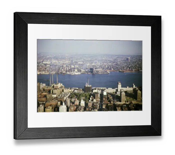 Framed Print : View over Manhattan and East River and Newtown Creek on Long Island, New York, USA 1964