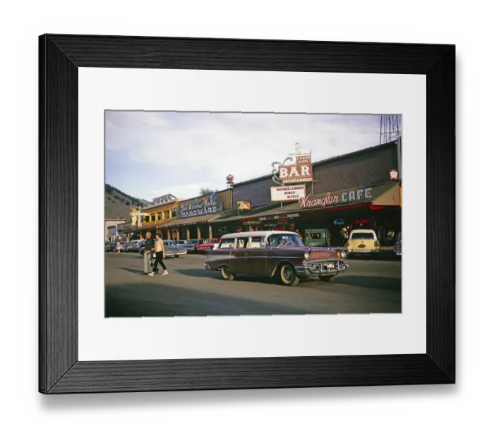 Framed Print : 1957 Chevrolet Bel Air Station Wagon car, East Broadway Avenue, Jackson Hole, Wyoming, USA in 1963