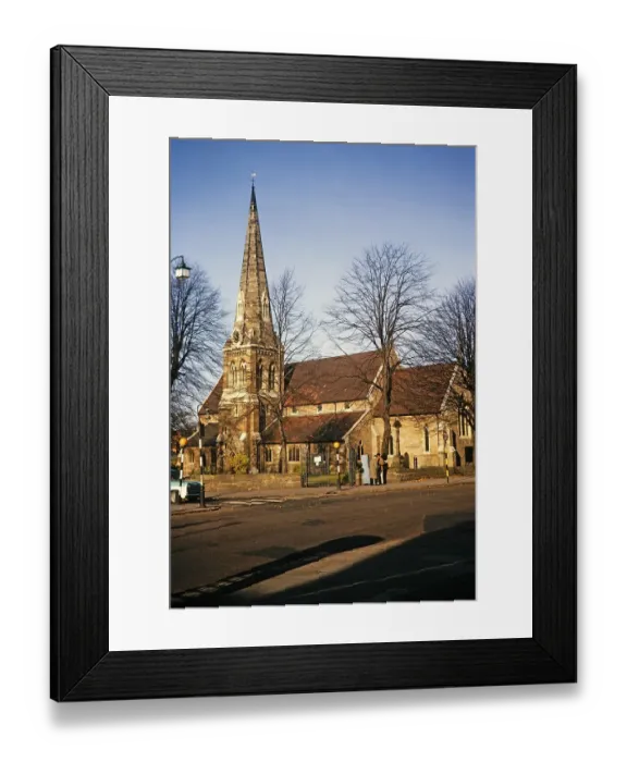 Framed Print : Victorian church 1860 Spire completed 1866, by Edward Holmes and Frederick Preedy Kings Heath, Birmingham, West Midland, England, UK 1964