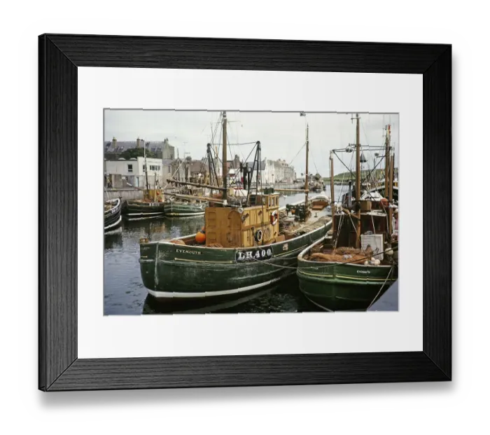 Framed Print : Herring boat in the harbour, Eyemouth, Berwickshire, Scotland, UK 1965 Framed Print : Herring boat in the harbour, Eyemouth, Berwickshire, Scotland, UK 1965