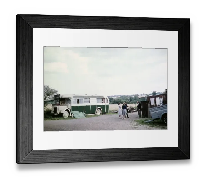 Framed Print : Subtitle: Gypsies living in an old bus. Norfolk, England, Great Britain around 1961