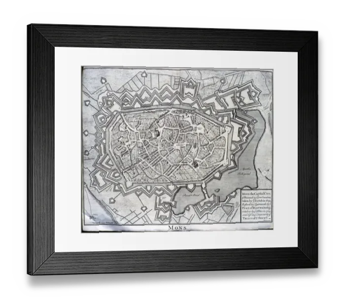 Framed Print : Historic 18th century engraving map of city of Mons, capital of Hainault, Low Countries, Belgium, Europe Framed Print : Historic 18th century engraving map of city of Mons, capital of Hainault, Low Countries, Belgium, Europe