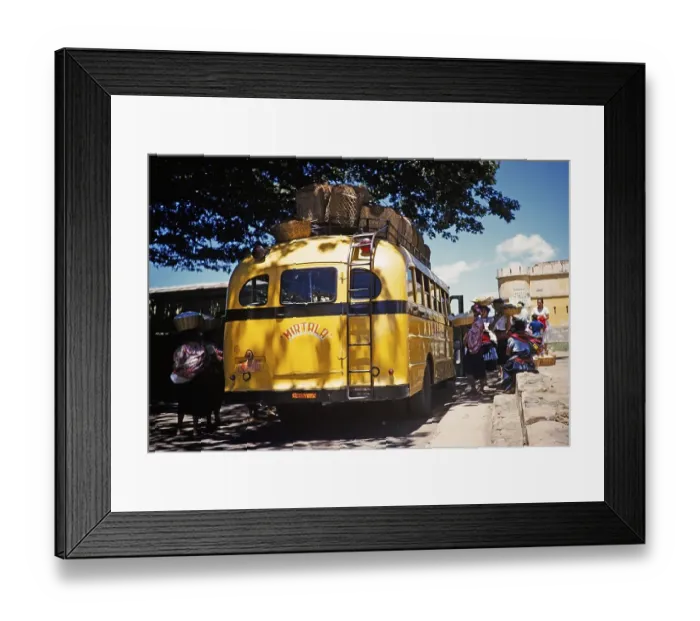 Framed Print : Women boarding the Transportes Mirtala bus in Palin, Guatemala, around 1961, Central America