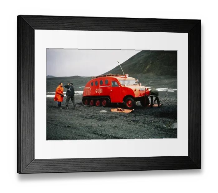 Framed Print : GUSI Bombardier B 12 snowmobile, Gudmundur Jonasson travel company Adventure Arctic Expedition to the frozen ice cap, Iceland, 1972, Europe